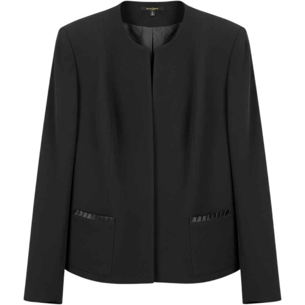 NEW Harve' Benard Evening Black Collarless Jacket Satin Trim Plus Sz 24W Pockets